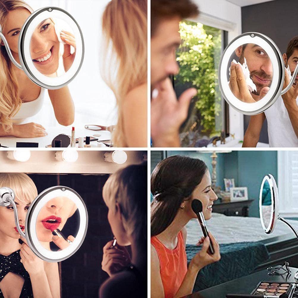 Lseqow Lseqow Makeup Mirror with LED Light, Flexible Makeup Mirror with Suction Cup Swivel 360 Degree Gooseneck 10X Magnifying Mirror for Travel and Home Bathroom Vanity Mirror (Without Batteries)