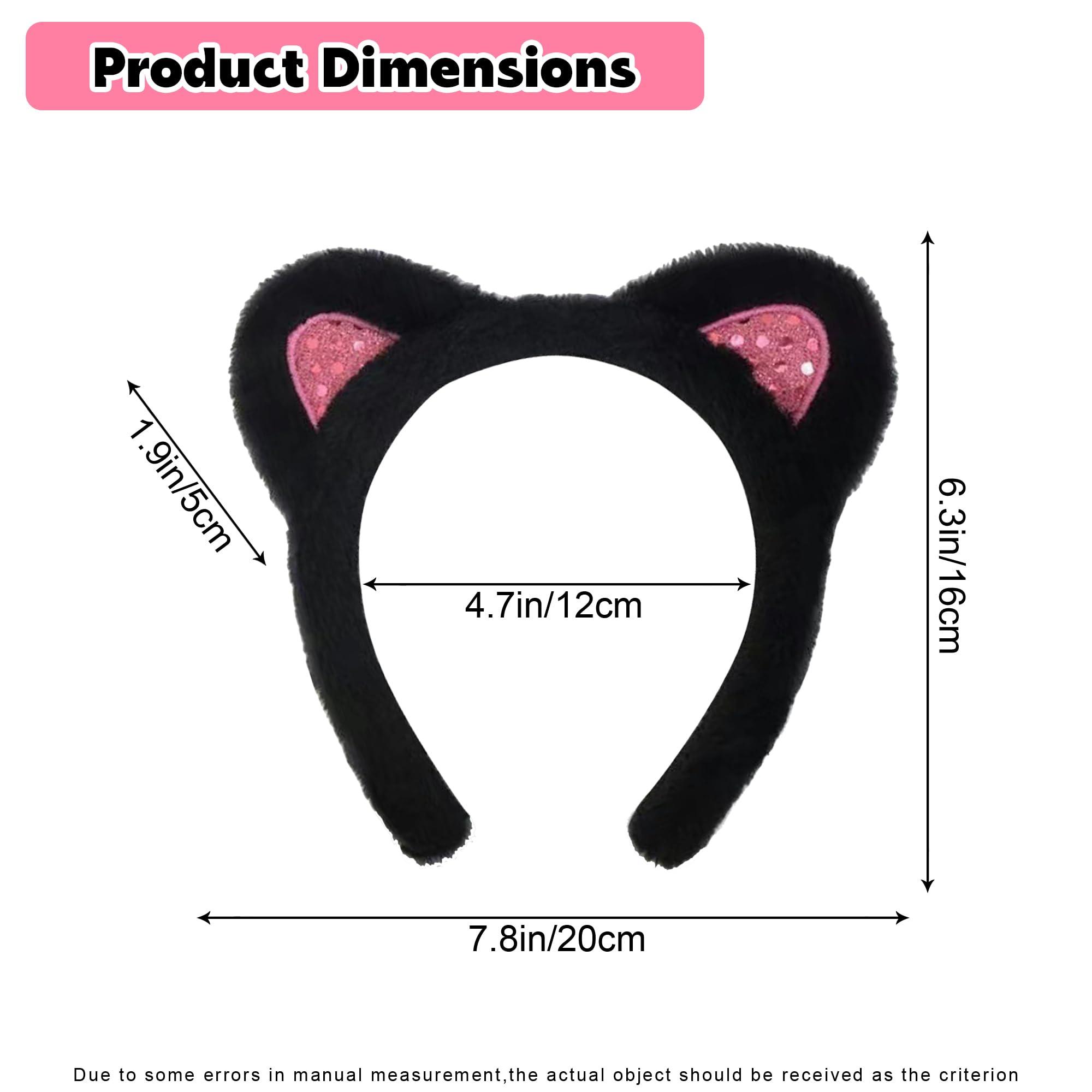 AEGYPIUS AEGYPIUS Cat Ears Headbands, Sparkling Black Cat Ear Headband Cute Lovely Hairband Plush Cat Ears Hair Headbands Washing Face Headbands Perfect for Dress-Up and Fun, Makeup, Teen Girls & Women