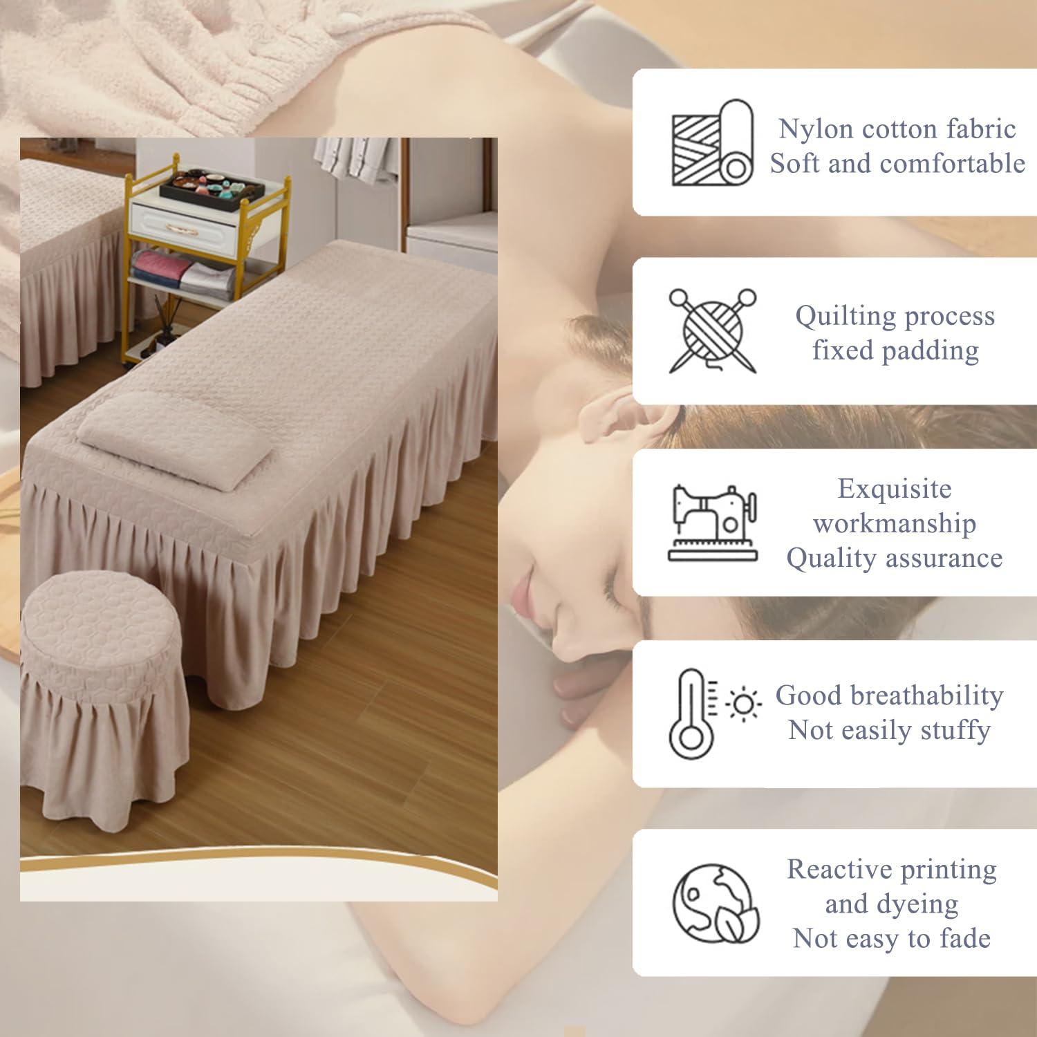 LDLCYCN LDLCYCN Massage Table Skirt with Elastic Band Beauty Salon Massage Table Bed Sheet with Skirt Spa Bed Cover Soft Massage Table Sheet Cover with Face Breath Hole Washable,Blue,70x185cm(T)