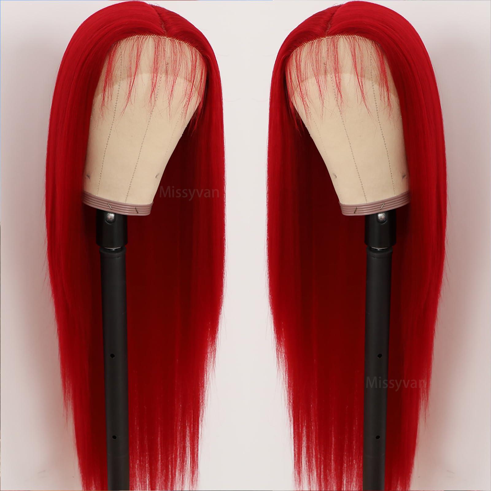 Missyvan Missyvan Lace Front Wig Long Straight Red Hair Synthetic Wig Glueless Heat Resistant Fiber Hair Natural Hairline Soft Hair Wigs for Women 32 Inch