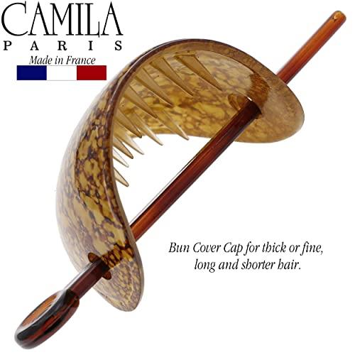 Camila Camila Paris CP3340 French Hair Barrette with Stick, Hair Ponytail Holders, Amber, Slide Hair Pins for Buns Chignon, Strong Hold Hair Bun Clip, No Slip Hair Accessories for Women, Made in France