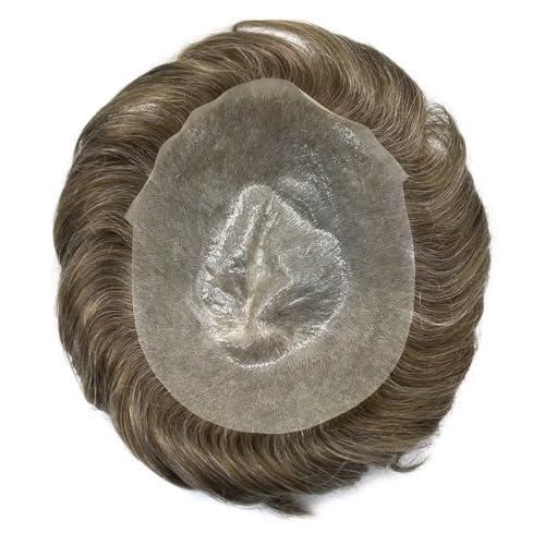 SINGA HAIR Toupee for Men Ultra Thin Skin Mens Hair System Soft Human Hair piece 0.04mm Invisible Mens Toupee All V-loop Skin PU Men Hair Unit Mens Hair Replacement6X8\"-100%density#540 Medium Light Brown+40%Gray