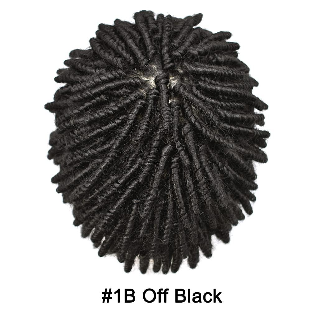 SINGA HAIR Afro Braids Toupee For Black Men Crochet Braids African American Men Hair Replacement System Dreadlock Human Hair Toupee Afro Hair Unit Locs Braided For Black Men (10\'\' Long Hair, 1B Off Black)