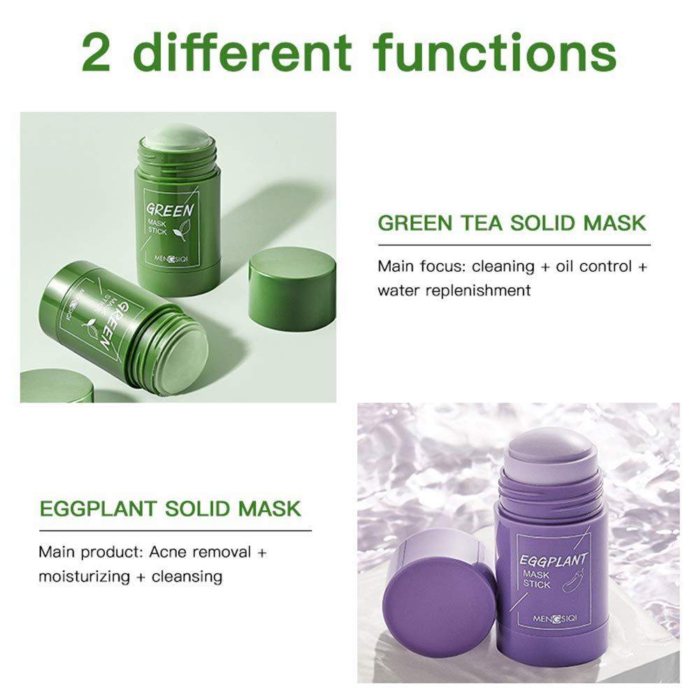 N\W Green-Tea Purifying Clay Stick Mask - Oil Control Anti-Acne Eggplant Solid Fine, Moisturizes and Controls The Oil, Acne Clearing, Blackhead Remover, Improves Texture of The Skin, Green,Purple