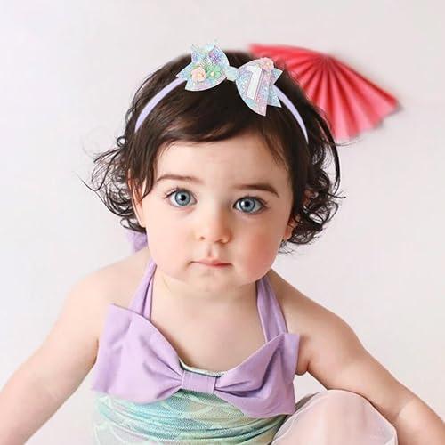 Jissoo Mermaid Birthday Hair Bow - Mermaid Birthday Decoration Hair Clips,Mermaid Hair Bow,Mermaid Bow For Girls,Cake Smash Prop ((1st))