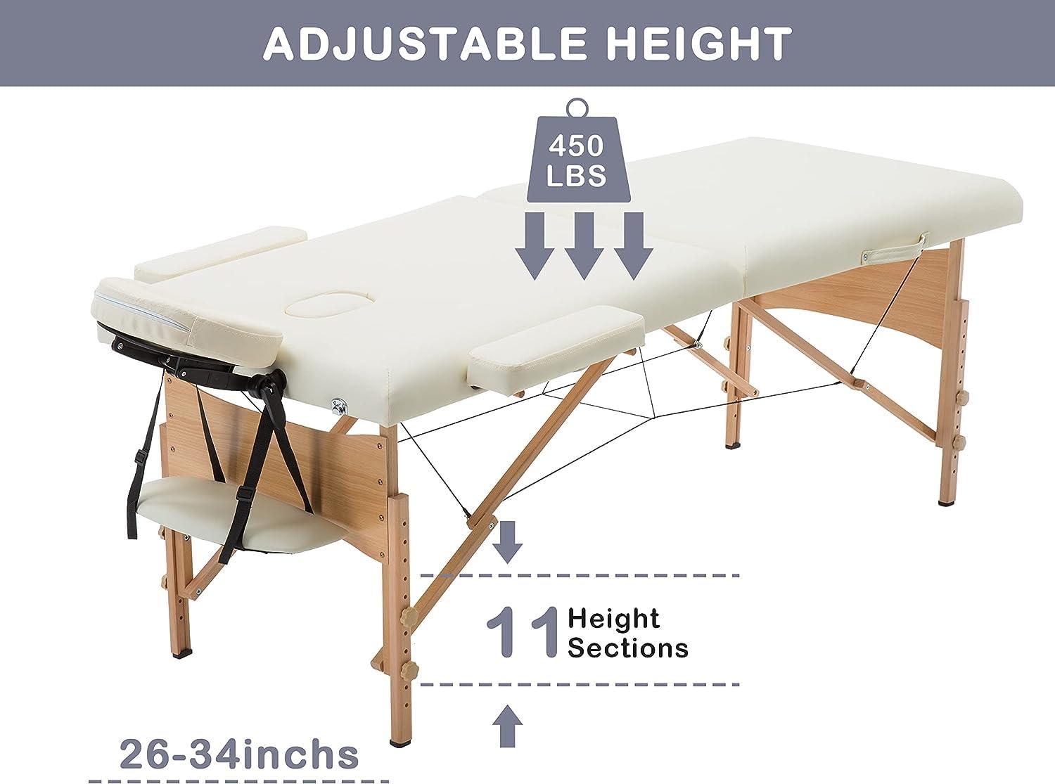Capacmkseh 28 In Wide Massage Tables Portable Lash Bed 73 inch Tattoo Table, Height Adjustable Portable Spa Bed, 2 Folding Chiropractic Table w/Carry Case/Face Cradle/Hand Pallet for Travel Physical Therapist