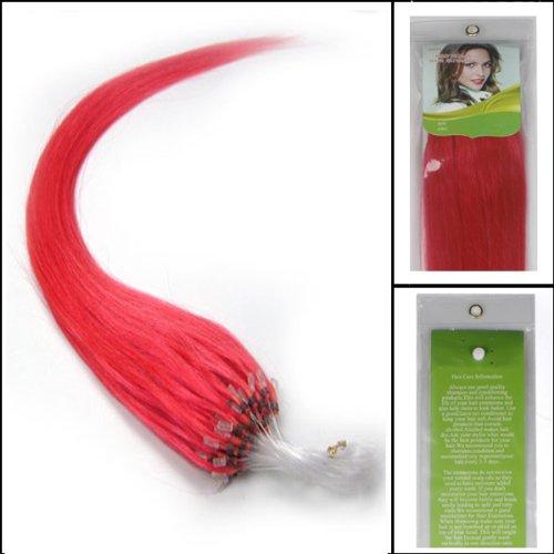 LLYY 100s 18'' Loops Micro Rings Beads Tipped Remy Human Hair Extensions Straight Pink in Women Beauty Style