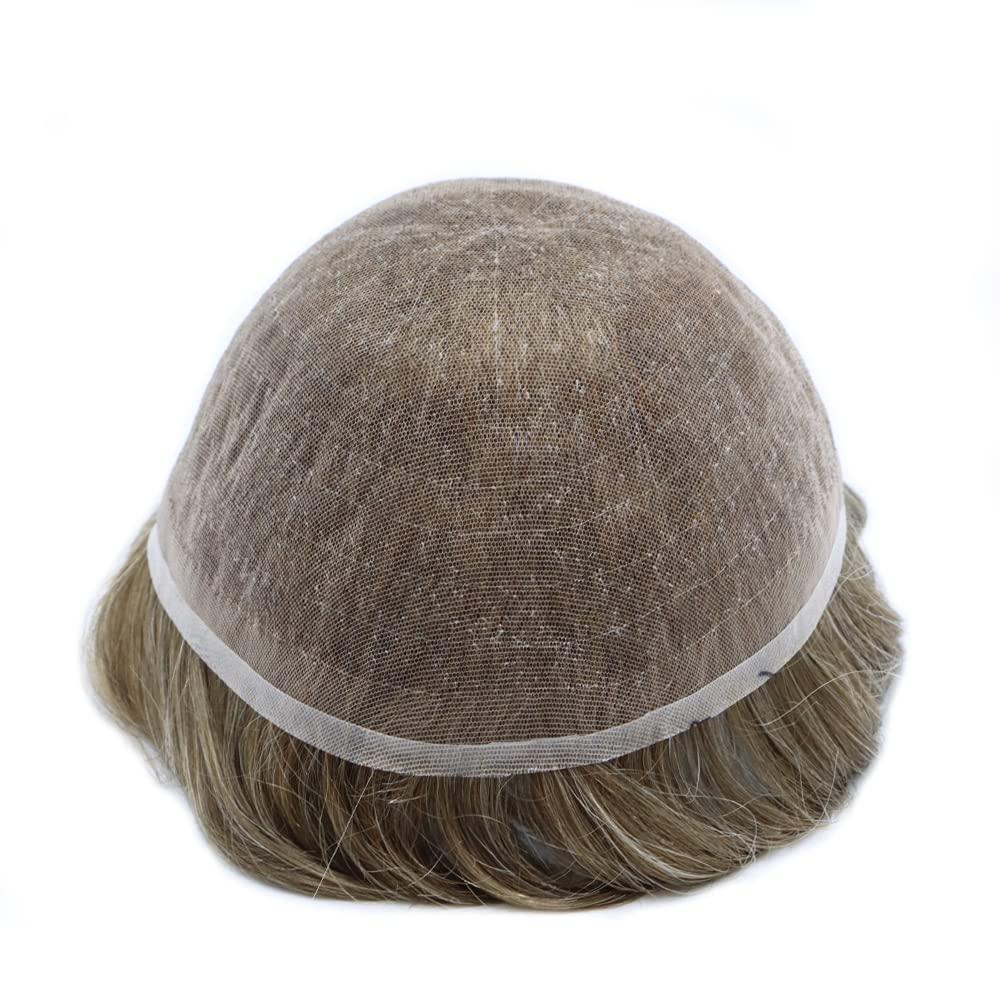 Generic Toupee for Men Real Human Hair Breathable French Lace Hair System For Men Bleached Knots Men Hair Piece Natural Hairline Durable Men Hairpiece Mens Hair Replacement System (8\'\' X 10\'\', #1720 #17 DARK ASH BLONDE WITH 20% GREY-100% Light Medium Den