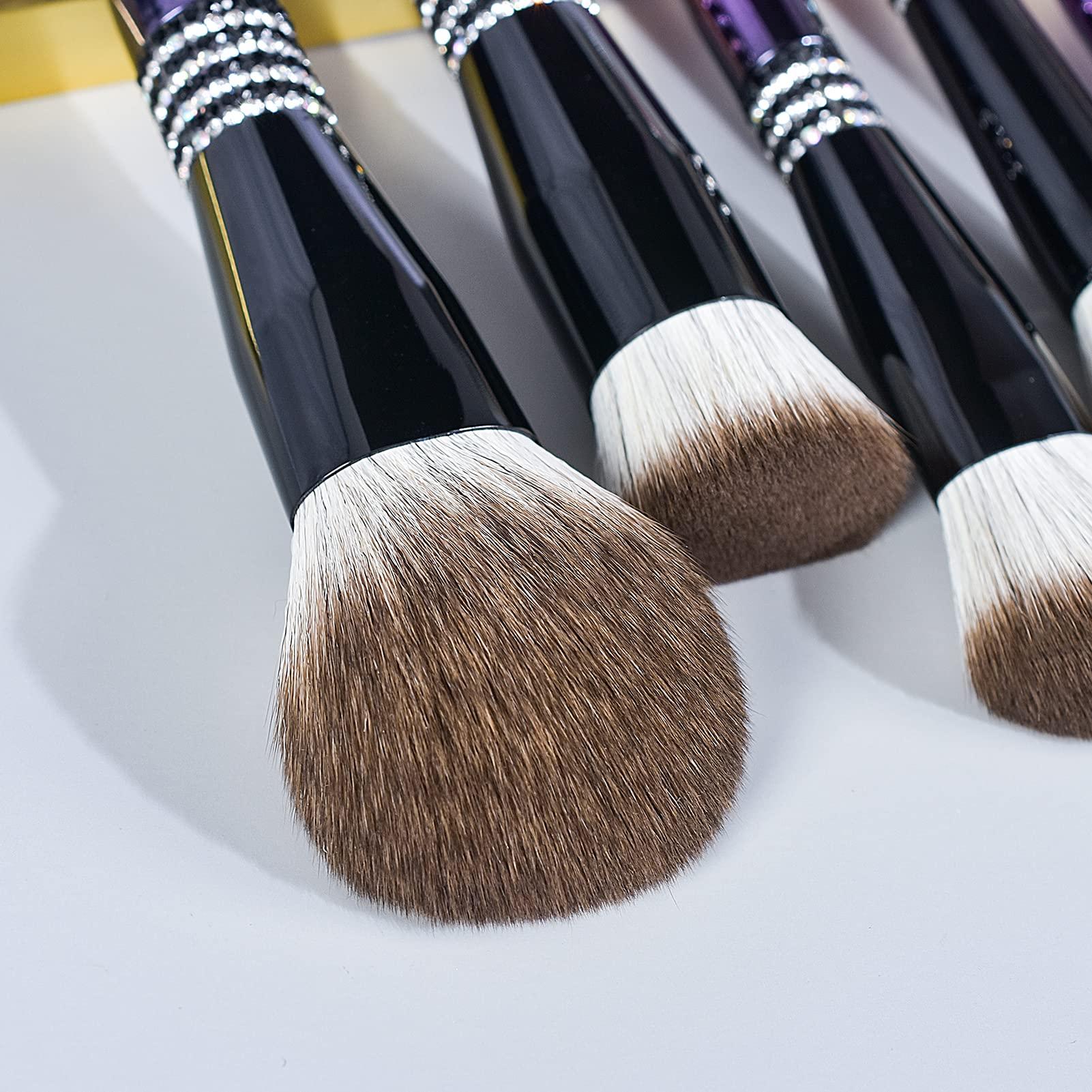 Bueart Design Bueart Design 12PCS Ultra Soft Labeled Makeup Brushes Set with HOLDER case Cosmetic make up brush set (12Pcs Black Rose Red+Holder)