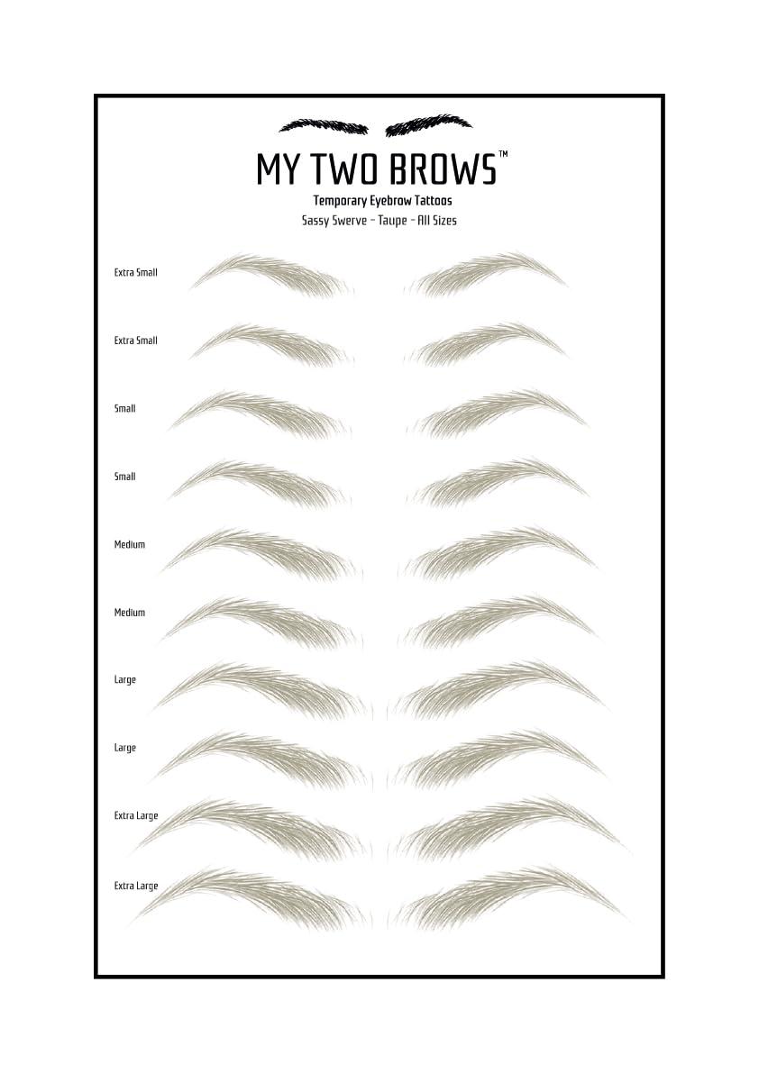 My Two Brows (10 pairs) Taupe Temporary Eyebrow Tattoo - Extra Small Size - Waterproof & Smudgeproof - Sassy Swerve Style Eyebrow Stickers - Sheet Lasts up to 30 Days - Won\'t Work on Existing Brows
