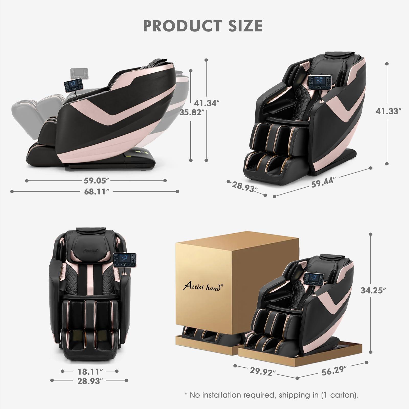 Artist hand Full Body Zero Gravity Massage Chair with Dual Core S-Track, Adjustable Airbag Compression, 2-Level Recline, and Back & Calf Heating, Rocking Massage Chair (Black & Gold)