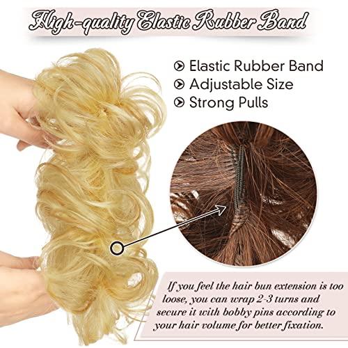 RUWISS RUWISS Messy Bun Hair Piece 100% Human Hair Messy Rose Bun Hair Buns Hair Piece for Women Real Hair Scrunchies Updo Hair Pieces Bun Extension Ponytail Messy Hair Bun (Golden Blonde)
