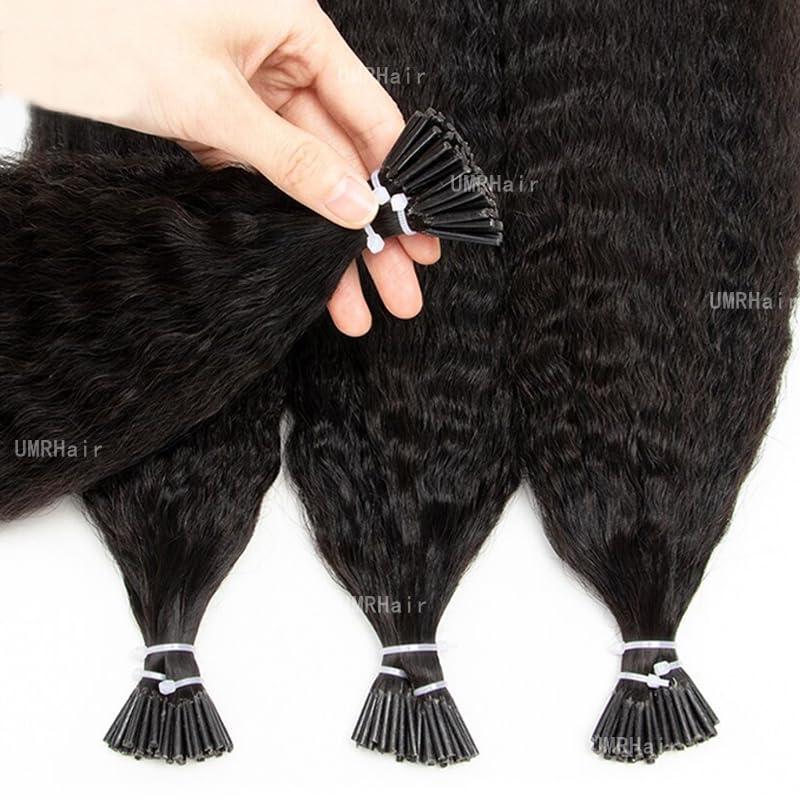 UMRHair 12inch I Tip Human Hair Kinky Straight Pre Bonded Keratin Stick In Hair Extensions 70g 100strands Cold Fusion I Tip Hair Extensions Real Hair Beaded Extension Brazilian Remy Human Hair