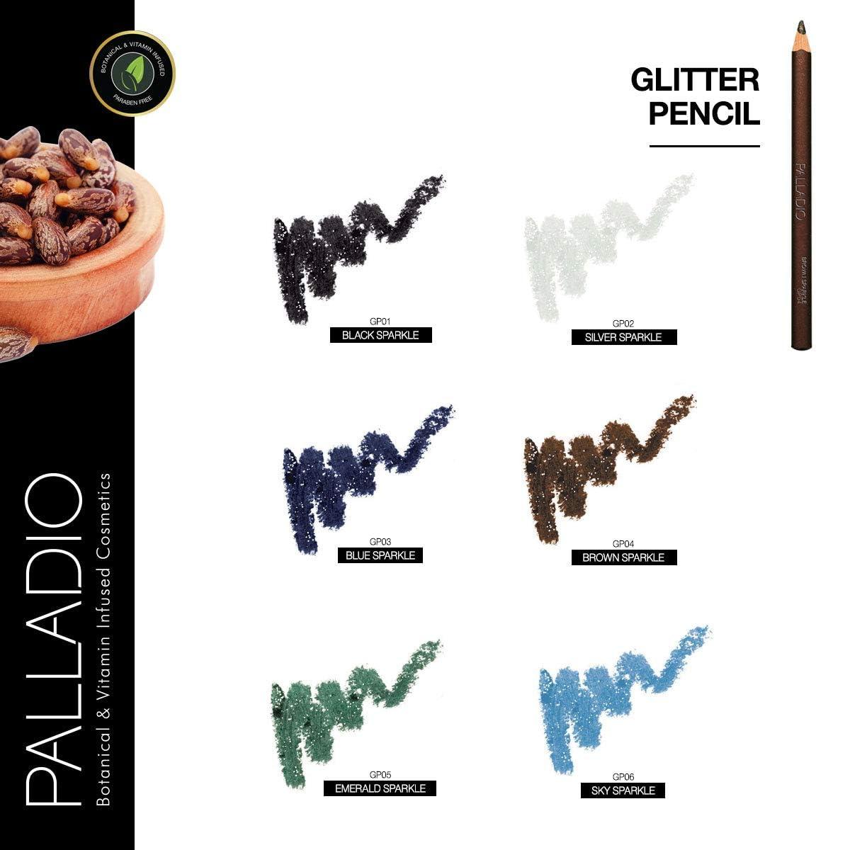 Palladio Palladio Glitter Eyeliner Pencil, Longlasting Creamy Cosmetic Pencil, Shimmer Eye Liner, Buttery Smooth Tip, Professional Makeup Glittery Pencil, Sharpenable, Sky Sparkle