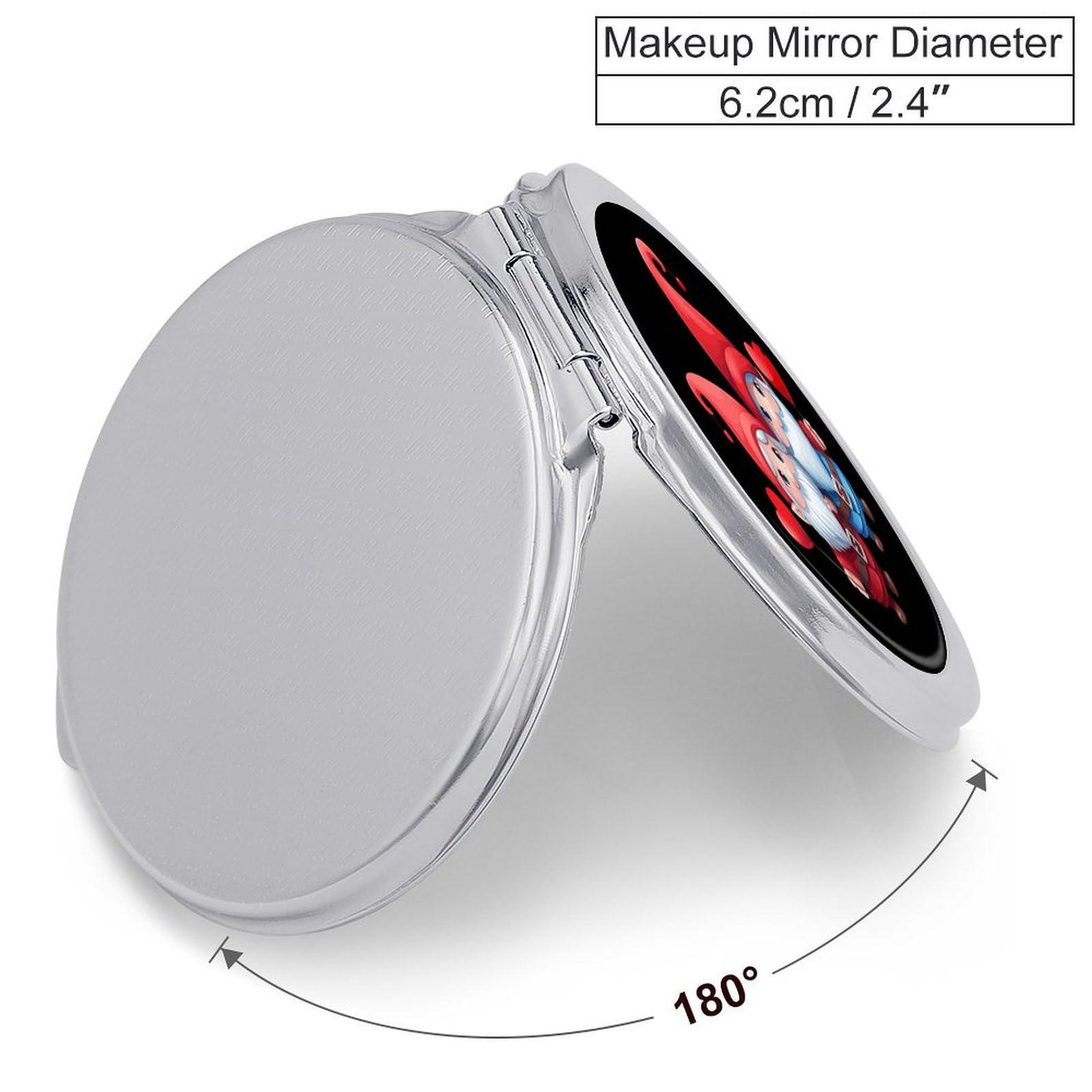 XKAWPC Love Heart Gnome Compact Mirror for Purse Round Portable Pocket Makeup Mirrors for Home Office Travel