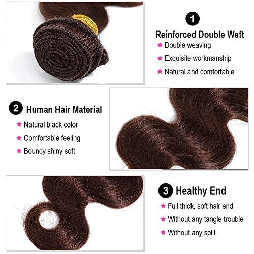 Kapelli Hair Kapelli Hair Brazilian Body Wave Bundles with Closure (12 14 16+12) 10A Light Brown Body Wave Human Hair Bundles with Lace Closure Brazilian Virgin Hair 3 Bundles with Lace Closure with Baby Hair