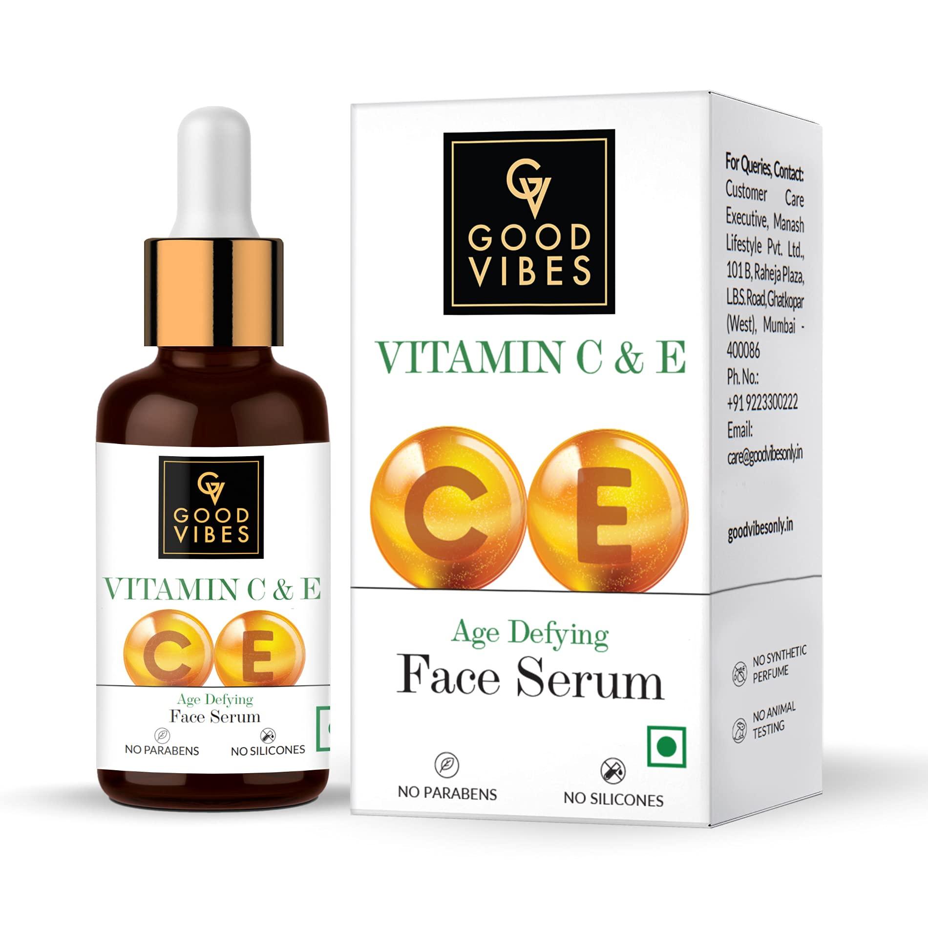 Good Vibes Good Vibes Vitamin C & E Age Defying Face Serum | Skin Tightening | Reduces Age Spots & Wrinkles | Deeply Nourishing & Hydrating Facial Serum | 1.01 Fl Oz/30ml