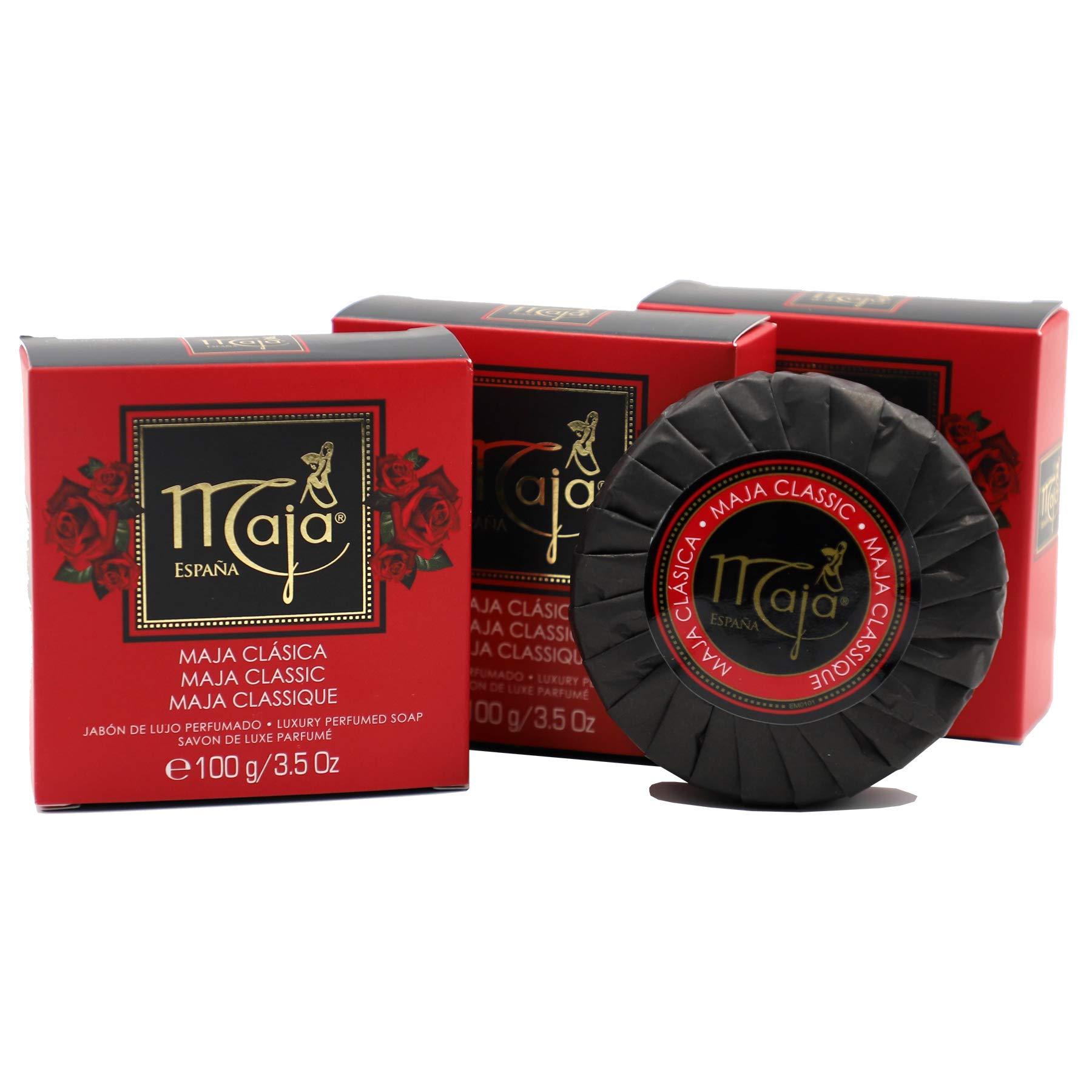 Maja Maja, Classic Soap Perfumed Soap Round and Luxurious Round Soap to Clean and Moisturize your skin Leaves Skin Beautifully Scented and Soft 3Pack of 3.5 Oz Bar Soaps, Rose, 3 Count, (Pack of 3)