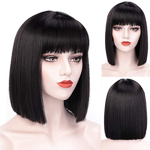 SSJFZM Short Bob Wig With Bangs For Women Synthetic Bob Wigs Black Pink Purple Wig For Party Daily Use Shoulder Length BoTeng 12inches