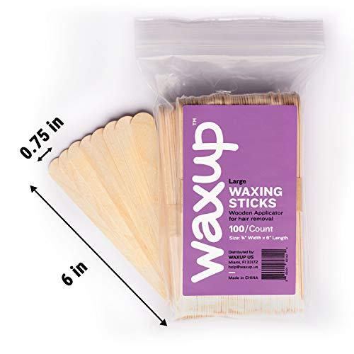 waxup waxup 100 Large Wax Sticks for Waxing, Wooden Applicators Spatulas for Body Hair removal, Face, Ear, and Nose. Waxing Sticks for Hard Wax and Soft Wax.