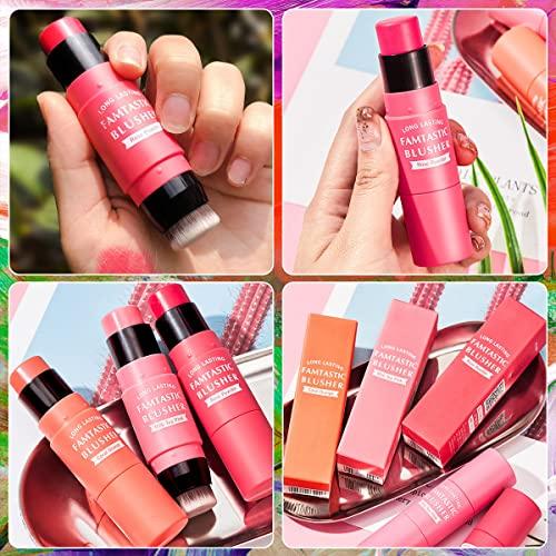 LOKFAR LOKFAR Cream Blush Stick for Cheeks Blush Makeup - 2 in 1 Multi Stick Blush for Cheeks Tint & Eyes & Lips, Cheek Makeup Stick Makeup Blush with Brush, Waterproof Creme Blush (#01 Cherry Pink)