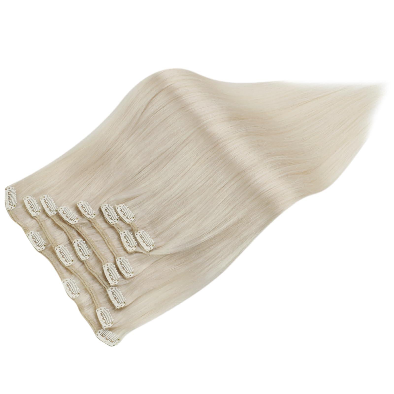 Full Shine Full Shine White Blonde Hair Extensions Clip in Human Hair 10 inch #1000 White Blonde Clip in Hair Extensions Real Human Hair Straight Remy Hair Extensions Full Head 7pcs/100g