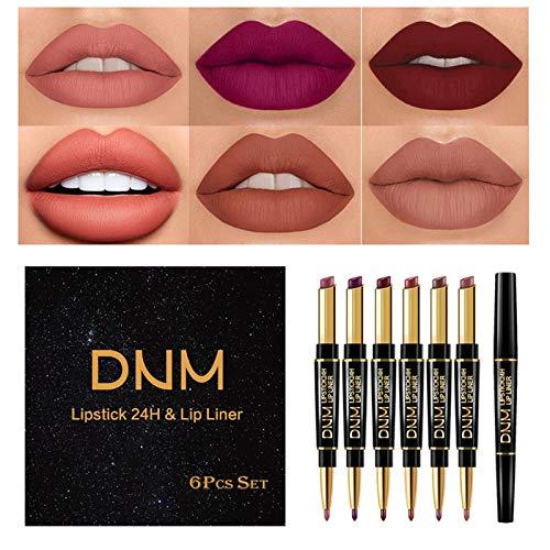FeiFei66 FeiFei66 2 in1 Lipstick Lip Liner Set, 6 Colors Waterproof Long Lasting Lipstick Matte Moist Lipliner Pen Cosmetics Kit (as show)