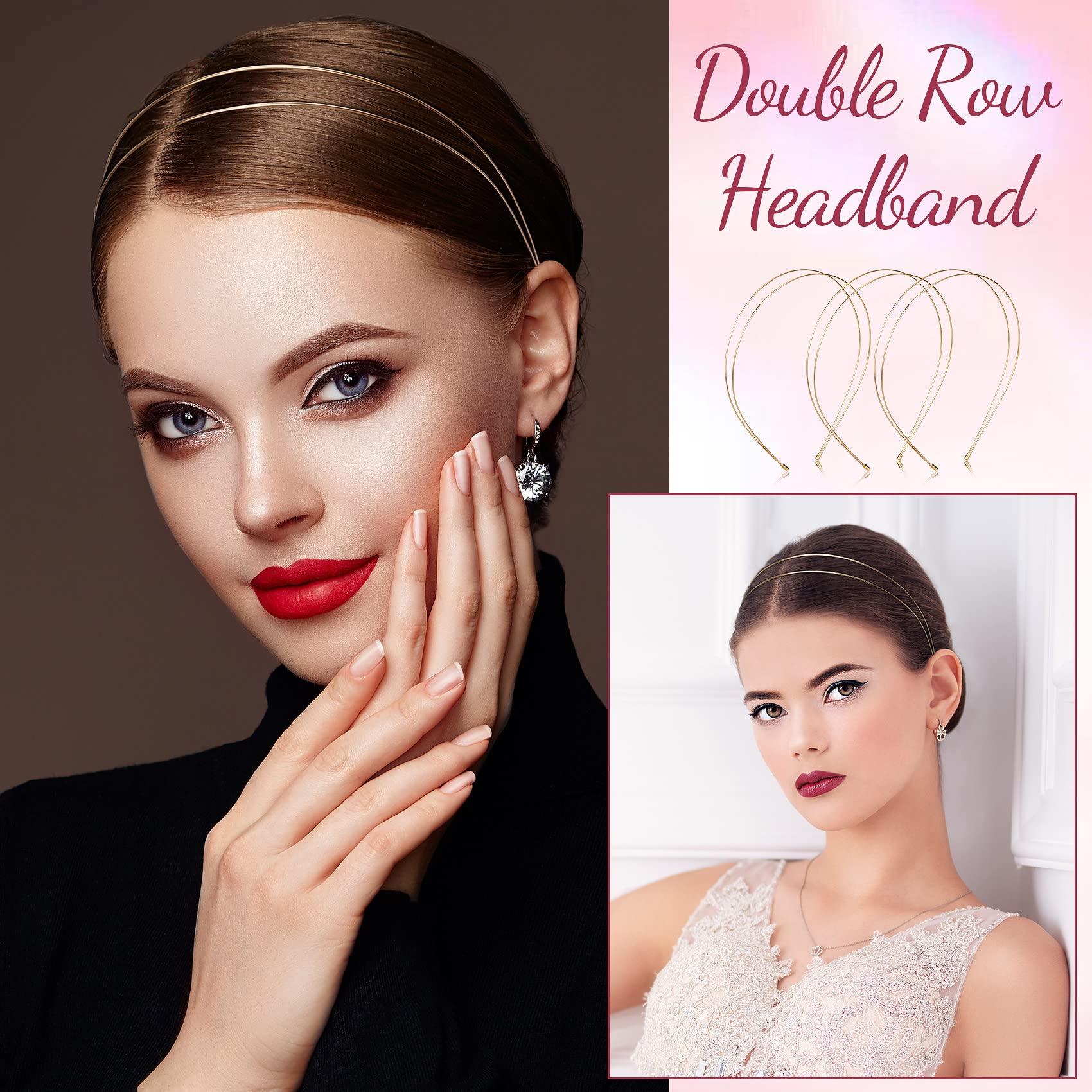 OIIKI OIIKI 6PCS Metal Double Headbands, Gold Double Row Hairbands, Alloy Hair Hoop Hair Accessories for Women Girls Bridal Bridesmaid Headpieces for Wedding, Christmas, Parties, Daily Use