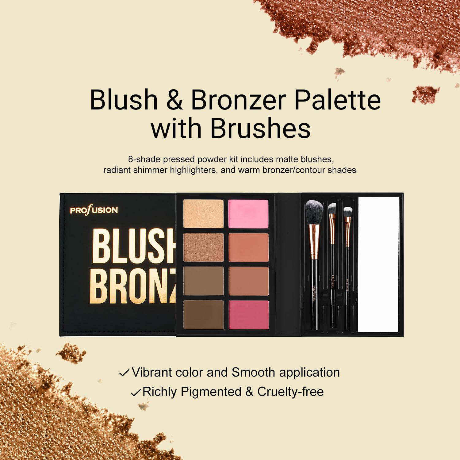 Profusion Cosmetics Profusion Cosmetics - Blush & Bronzer - Professional 8 Color Palette Makeup Kit Blush Highlighter Bronzer - Nude Highlight Champagne Highlight Light Bronze Shadow Bronze Pink Warm Peach Rose Pink