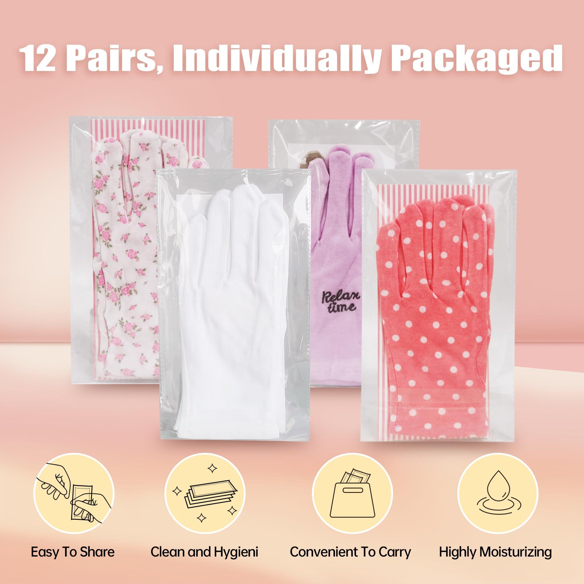 HandLove HandLove 12 Pairs Premium 100% Cotton Gloves, Dry Hands & Eczema, Overnight Lotion & Spa Treatment for Women & Men, Reusable | White Floral Dots