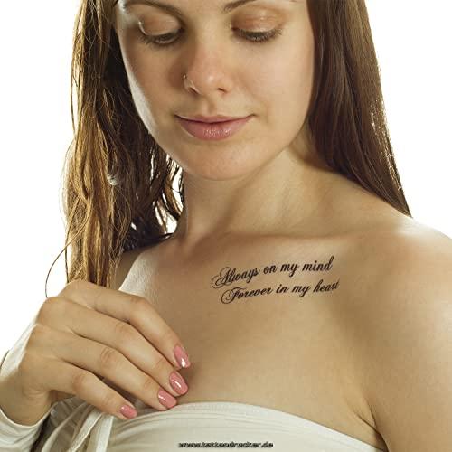 Tattoodrucker 5 x Always on my mind Forever in my heart - Black Temporary Skin Tattoo lettering (5)