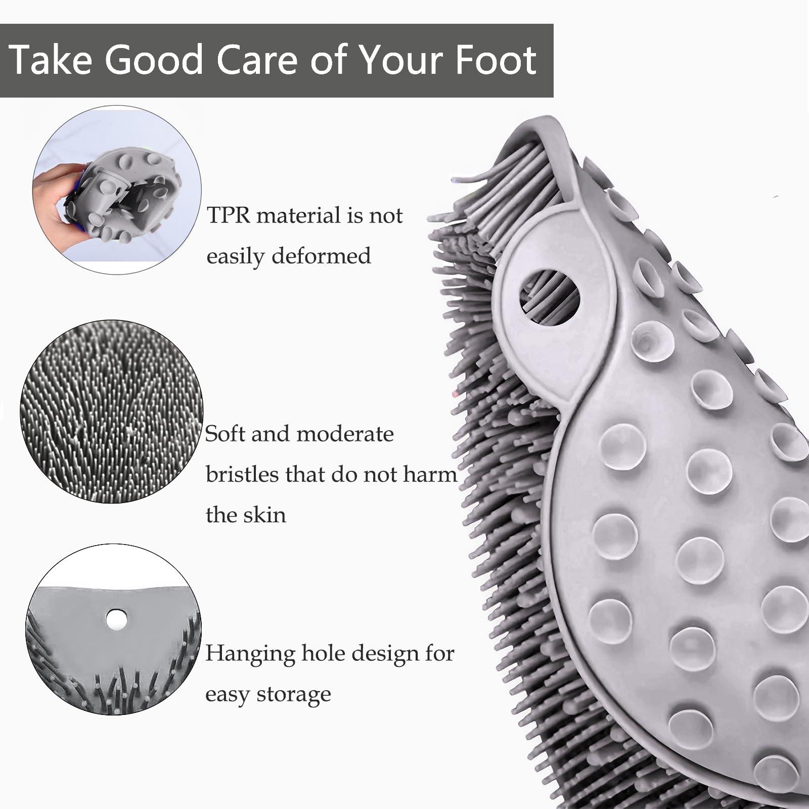 Easkite Shower Foot and Back Scrubber Mat,Wall Mounted Shower Foot Scrubber with Suction Cups,Exfoliating Silicone Massage Foot Cleaner for Shower(Grey)