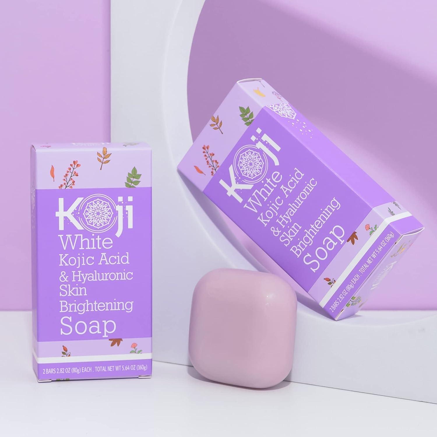 Koji White Koji White Kojic Acid & Collagen Skin Brightening Soap for Face & Natural Glowing Skin - Moisturizer, Body Cleansing Bar, Reduce the Appearance of Wrinkles, Vegan, Paraben-Free, 2.82 oz (2 Bars)
