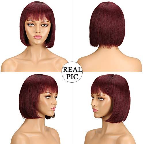 Spotlight Spotlight 8 Inch Straight Bob Wig with Bangs Human Hair 180% Density Short Bob Human Hair Wigs with Bangs None Lace Front Wigs Brazilian Straight Hair Wig for Black Women (Burgundy Red, 99J Color)