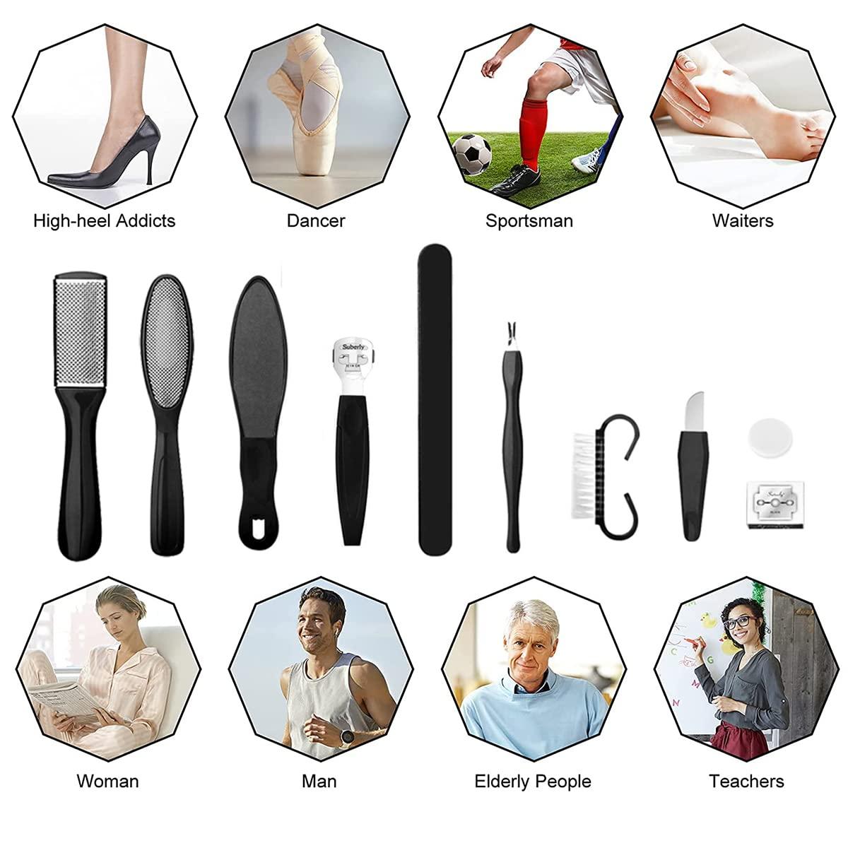 TARANDUS Professional Pedicure Foot Spa Set,10 in 1 Pedicure Set for Feet,Stainless Steel Foot Care Kit, Foot Rasp Dead Skin Remover Foot Pedicure Kit,Foot File Kit Foot Callus Remover (Black)