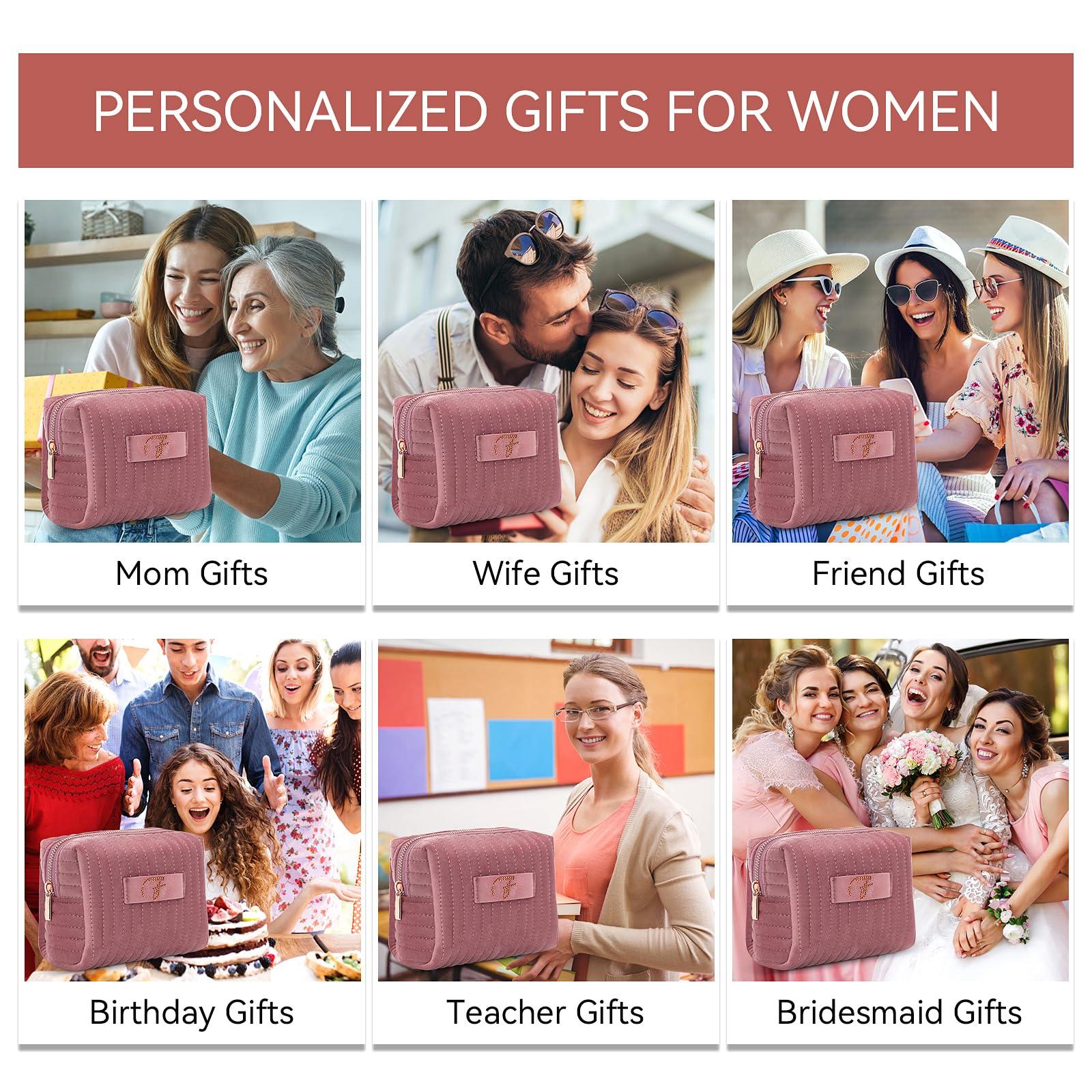 GSWOI A-Z Monogrammed Gifts with Diamonds for Women Practica,Birthday Gifts for Women Mom,Wedding Favors,Custom Makeup Baglarge Cosmetic Bags,Travel Toiletry Bag Essentials,Personalised Bridesmaid(Pink C)