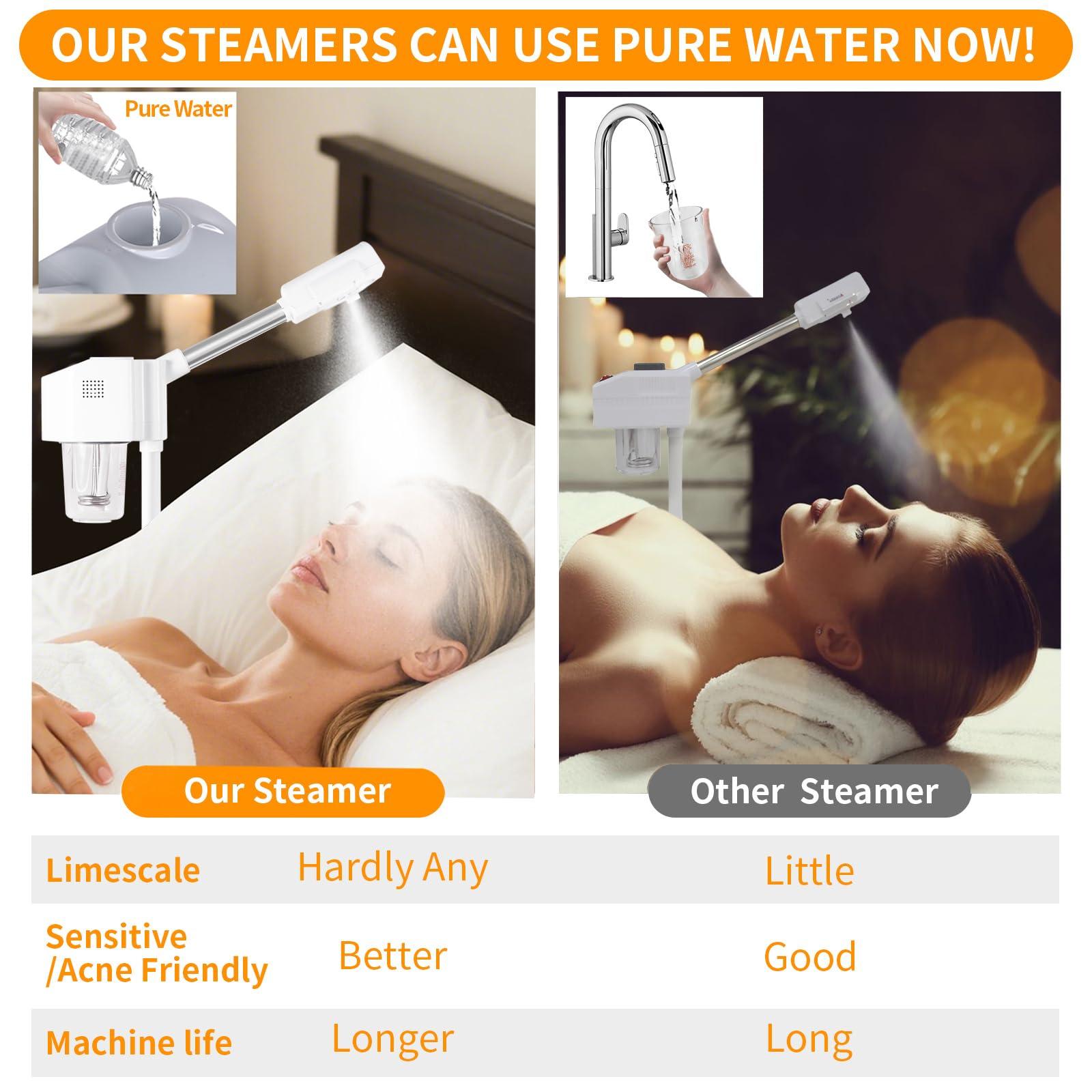 AceFox Professional Facial Steamer, Ozone & Hot Mist Spray, Vaporizador Facial Steamer for Esthetician, Height Adjustable, SPA at Home, White