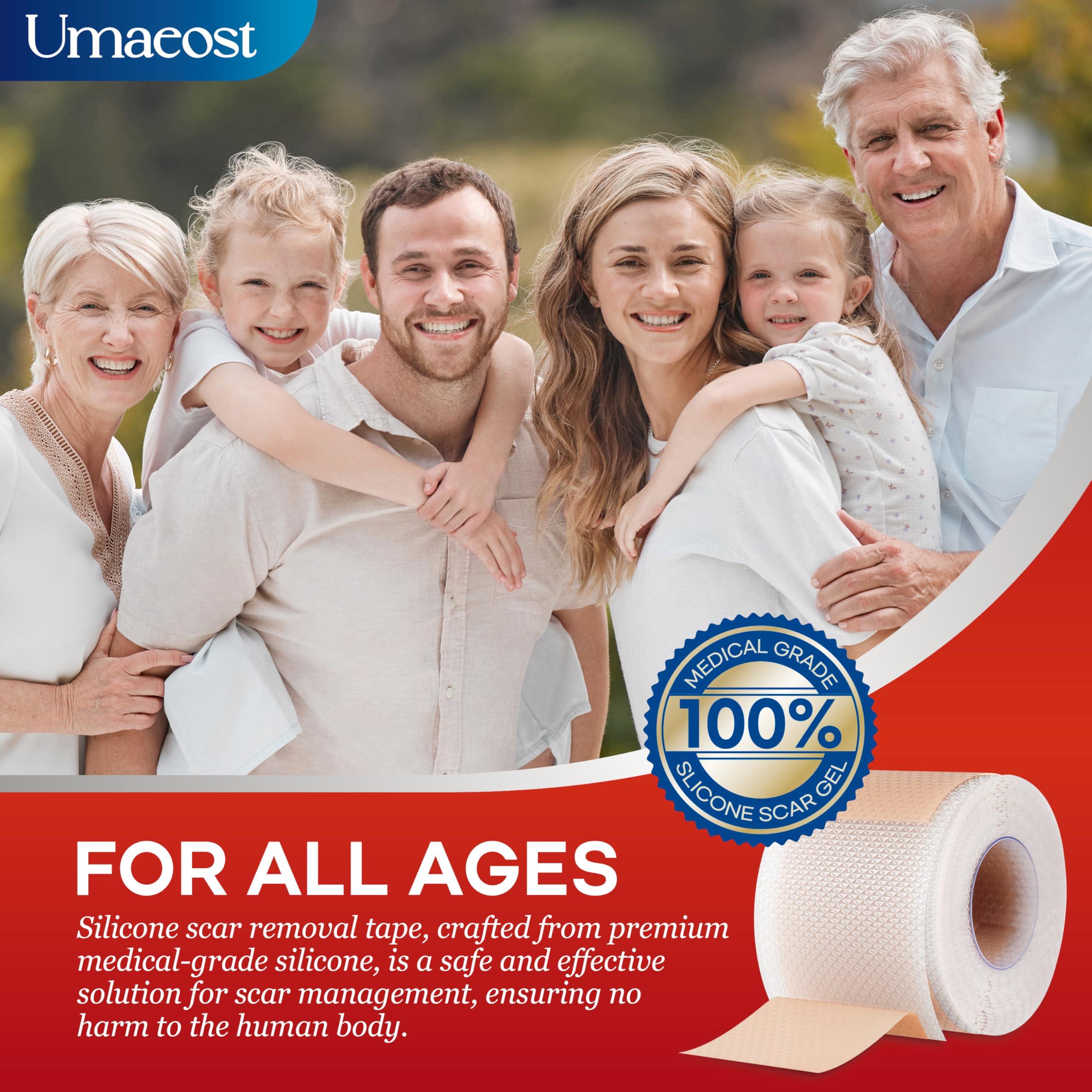 Umaeost 1.6\"x 120\" Medical Silicone Scar tape for Scars: Medical Grade Scar Sheets Reduces the Appearance of Scars from surgical Acne Stitches Burns More