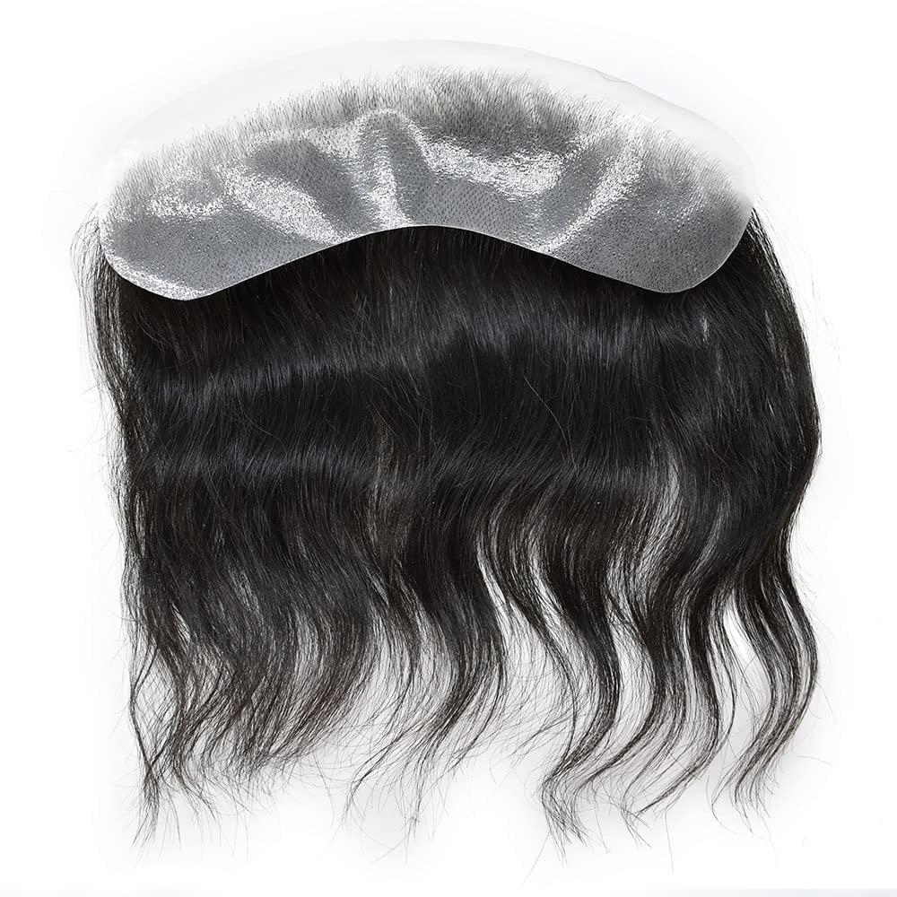 Healthlif Mens Frontal Wigs Frontal Hairpiece for Men European Virgin Human Hair Patch Hair Extension Hairline Loss V-Shape PU Base Mens Topper Hair Replacement (18x4cm, #3 Dark Brown-90% Light Density)