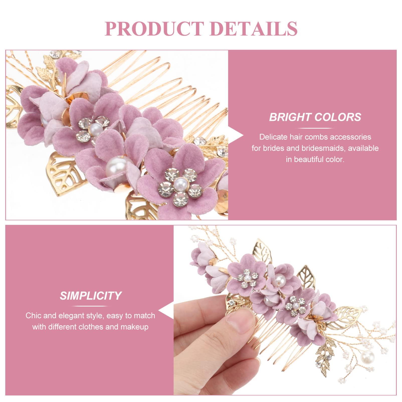 Luxshiny Luxshiny Gold Decor Bridal Hair Comb Hair Side Comb, Bride Wedding Hair Comb Pearl Hair Piece for Wedding Banquet Party (Purple) Bridesmaid Hair Accessories Retro Decor