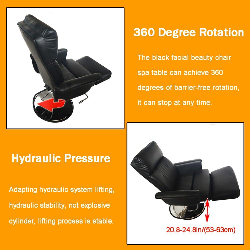INTBUYING INTBUYING Beauty Bed Chair Black Hydraulic Pressure Facial Bed Spa Table Salon Chair Adjustable Salon Massage Bed Chair 360 Degree Rotating for Beauty &Home Office Chair Max Load 440lb