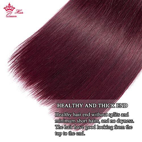 Queen Hair Queen Hair Products Brazilian Straight Virgin Hair Weave Wine Red Hair Color 99j Burgundy Human Hair Bundles 100% Unprocessed Human Hair Weft Extensions (10 10 10)