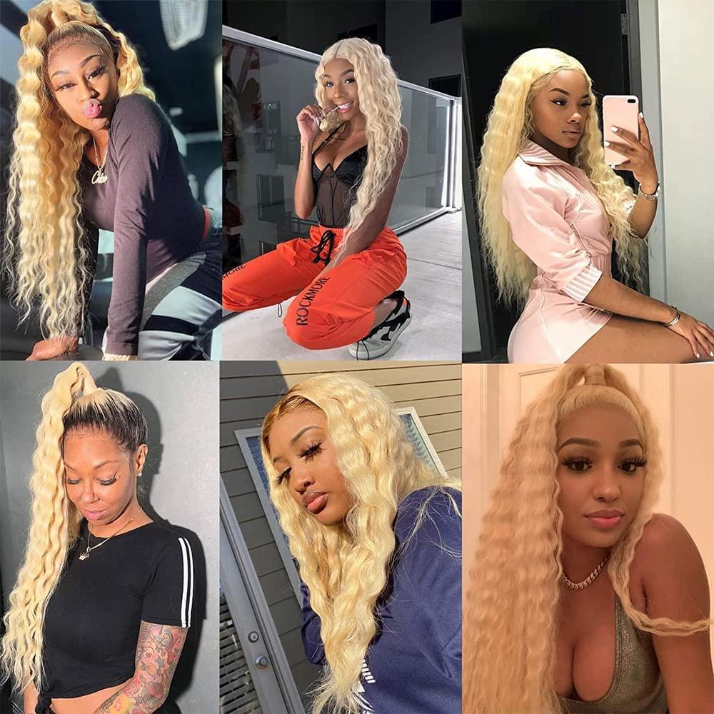Bafamiya Bafamiya Bundles Human Hair Water Wave Blonde 613 Human Hair Bundles Unprocessed Brazilian Virgin Wave Bundles Human Hair Blonde 613 Human Hair Quick Weave Hair Extension