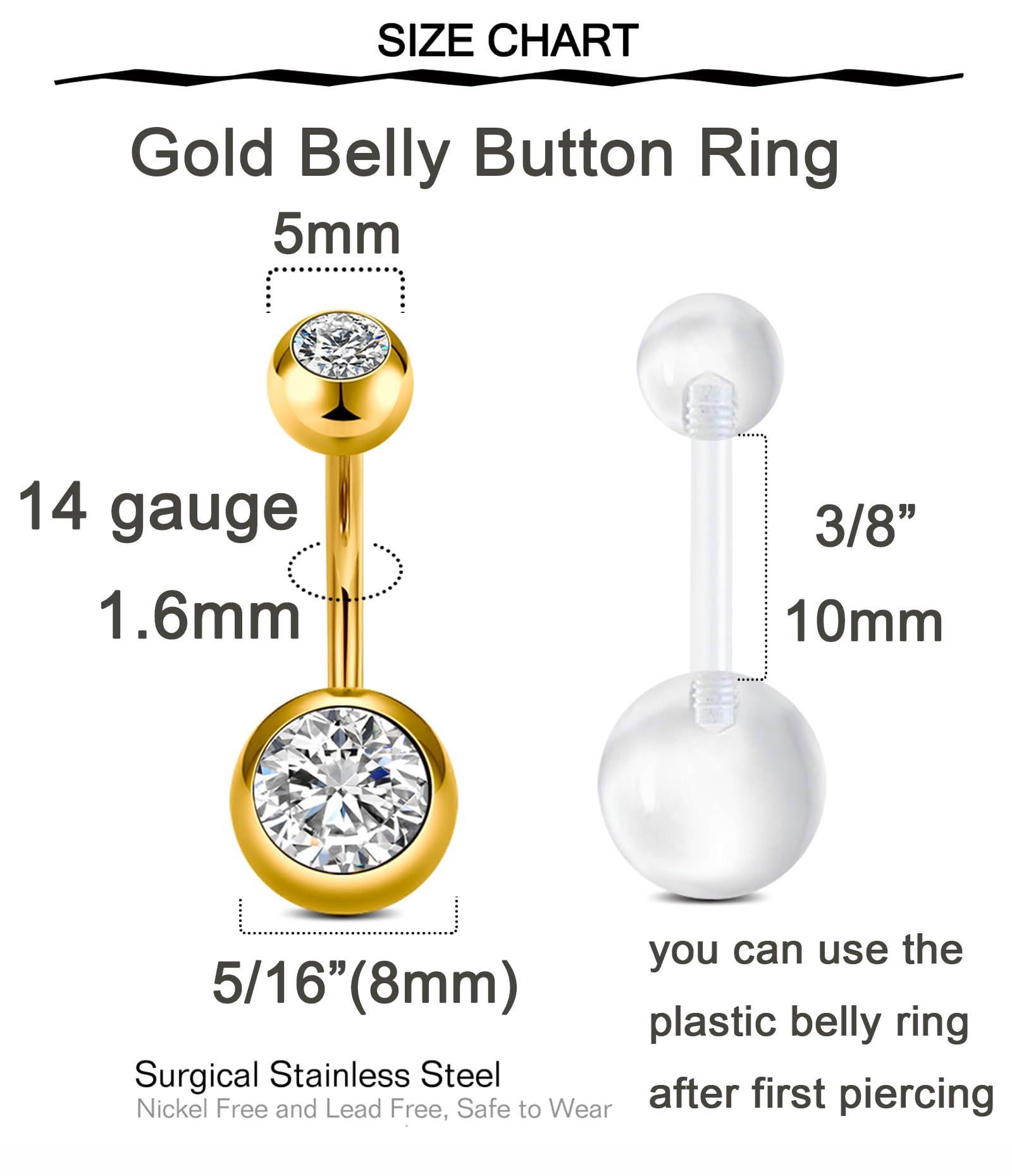QWALIT QWALIT Belly Button Piercing Kit Belly Piercing Kit Belly Button Piercing Needle Navel Piercing Kit Belly Button Ring Piercing Kit Silver Gold Belly Piercing kit 14 gauge piercing needle