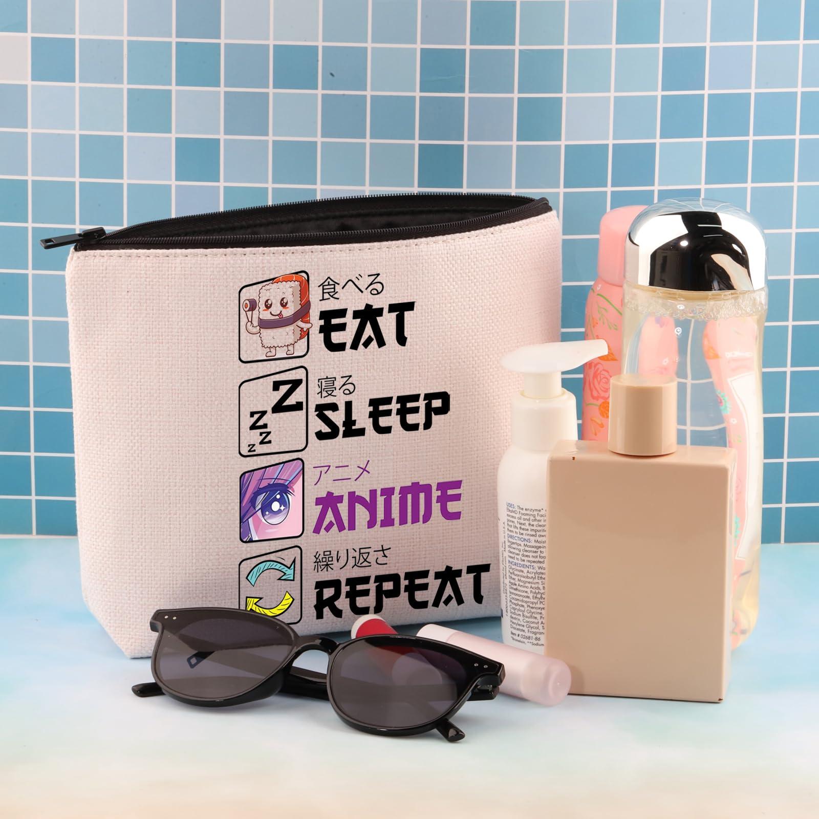 BDPWSS BDPWSS Anime Lover Gift Eat Sleep Anime Repeat Makeup Bag for Japanese Manga Fans Gift
