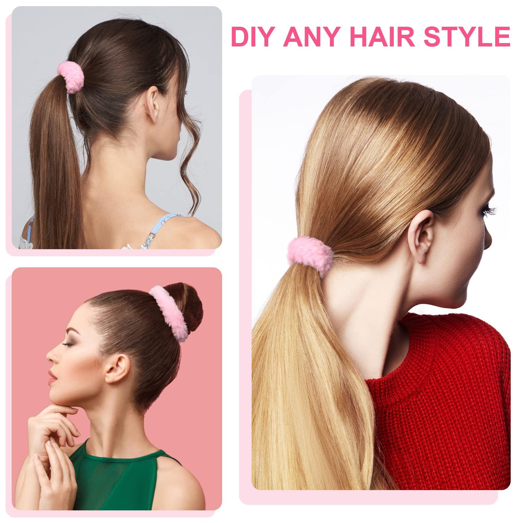 OIIKI OIIKI Pink Fuzzy Hair Scrunchies, 14pcs Furry Hair Scrunchies Furry Hair Bands with Faux Rabbit Fur, Elastic Hair Tie Ponytail Holders for Girls Women Hair Accessories