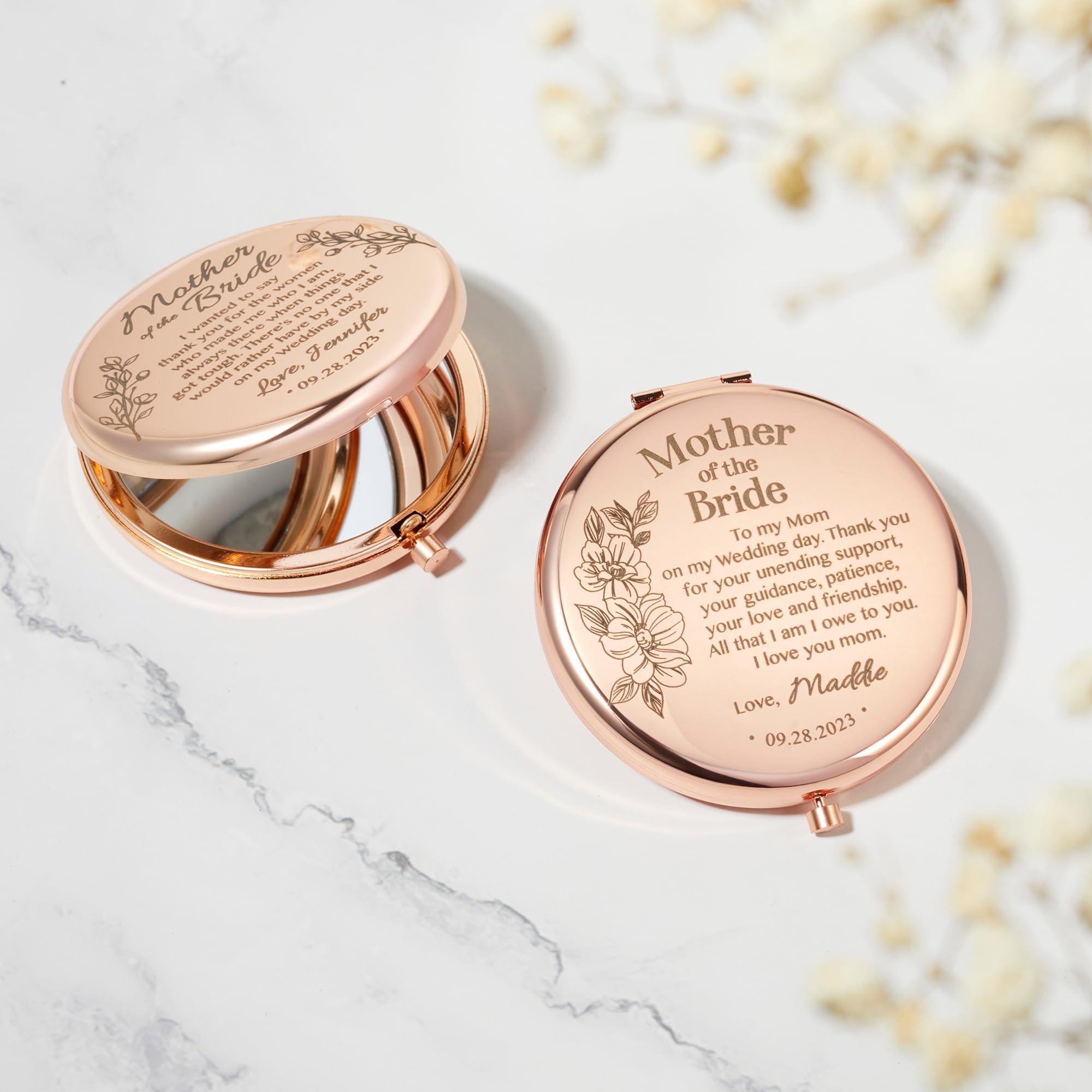 MINUTESTRY MINUTESTRY Mother of The Bride Pocket Mirror, Custom Compact Mirror for Mom on Wedding, Gift from Bride, Mom Wedding Gift, Wedding Jewelry