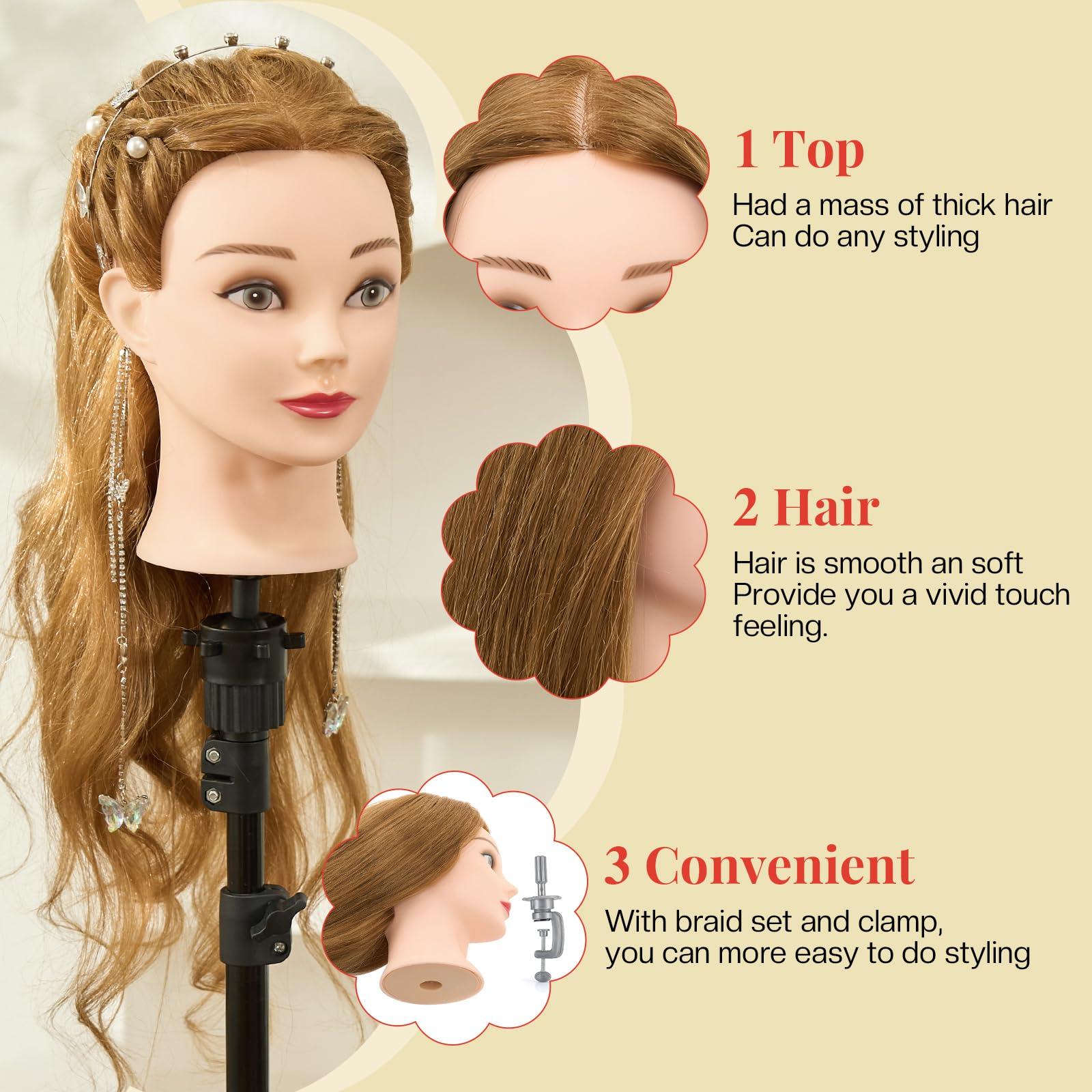 Neverland Beauty & Health Neverland Beauty Mannequin Head with 60% Real Human Hair, 24 Inch Cosmetology Mannequin Doll Head for Hair Styling, Hairdressing Training Practice Braiding Manikin Head with DIY Hair Styling Set