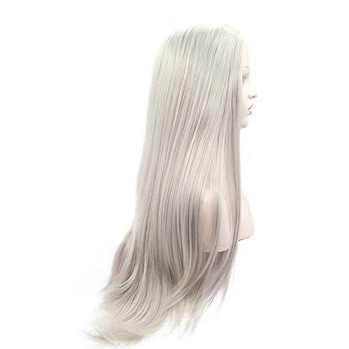 melody wig Melody Long Silver Grey Wigs Long Natural Straight Hair Wigs For Women Hair Grey Lace Front Synthetic Wigs Ash Blonde Silver Platinum Heat Resistant Fiber Hair Wigs Middle Parting 24"