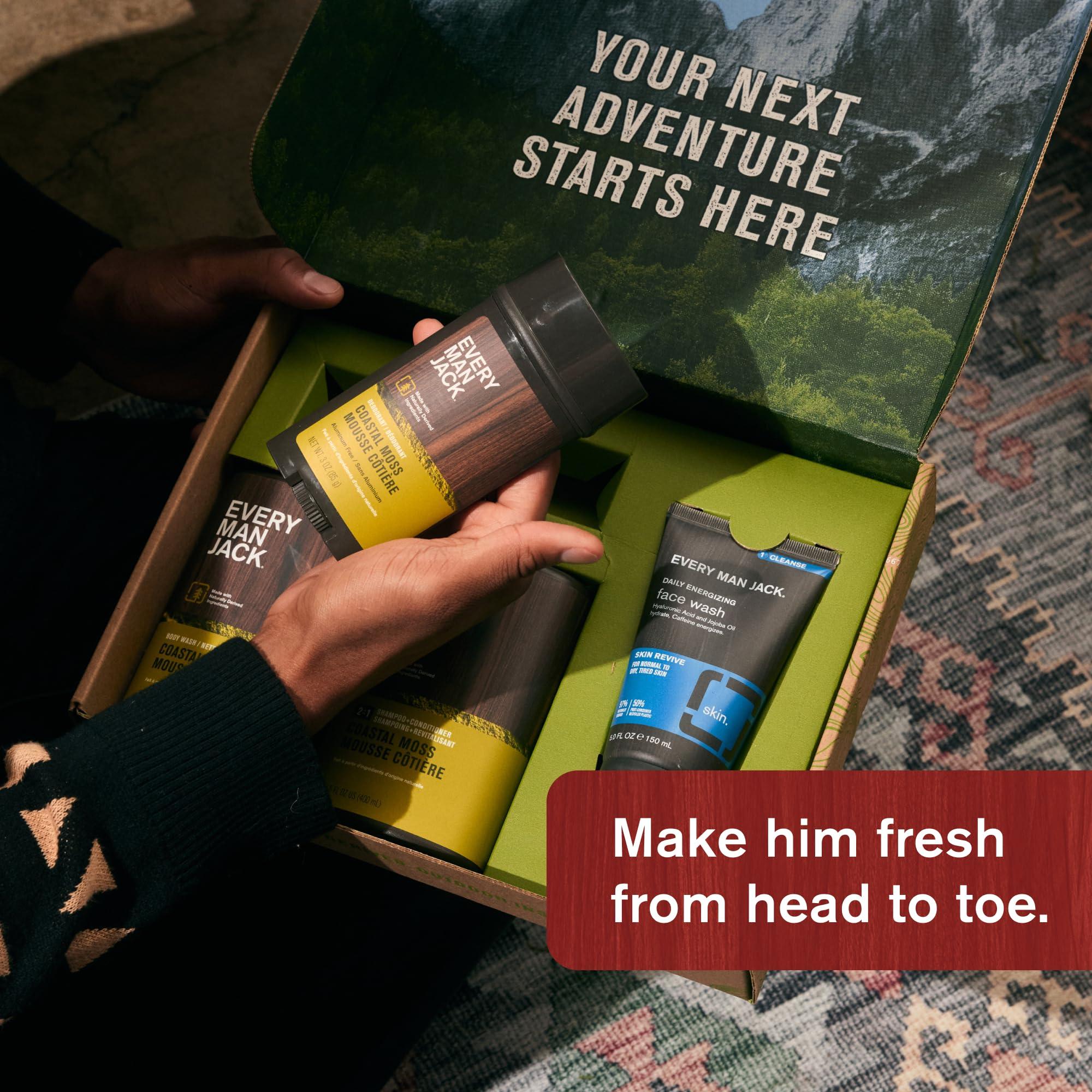 Every Man Jack Every Man Jack Mens Coastal Moss Bath and Body Gift Set with Clean Ingredients & A Vetiver and Spicy Citrus Scent - Round Out His Routine with Body Wash, 2-in-1 Shampoo, Deodorant & Face Wash